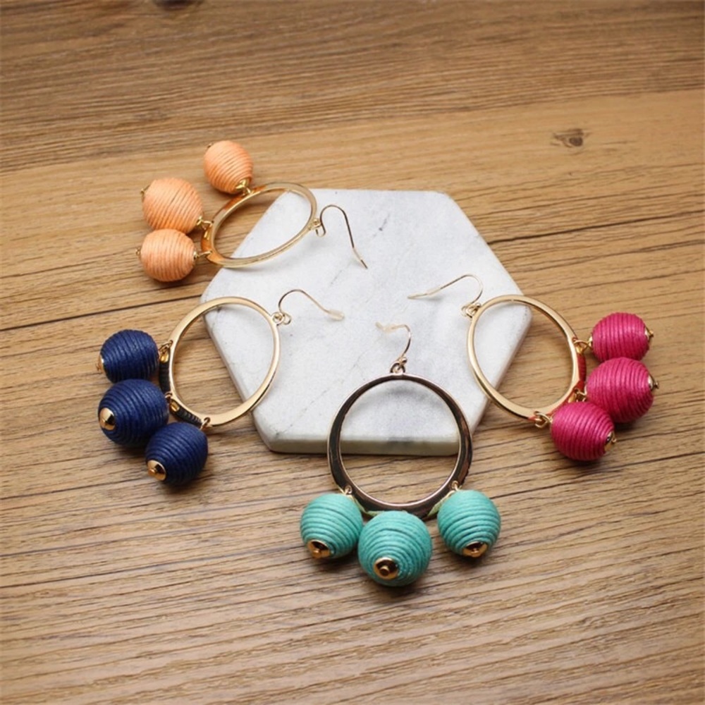 Pom Pom Earring - Navy, Aqua, Orange, and Fuschia